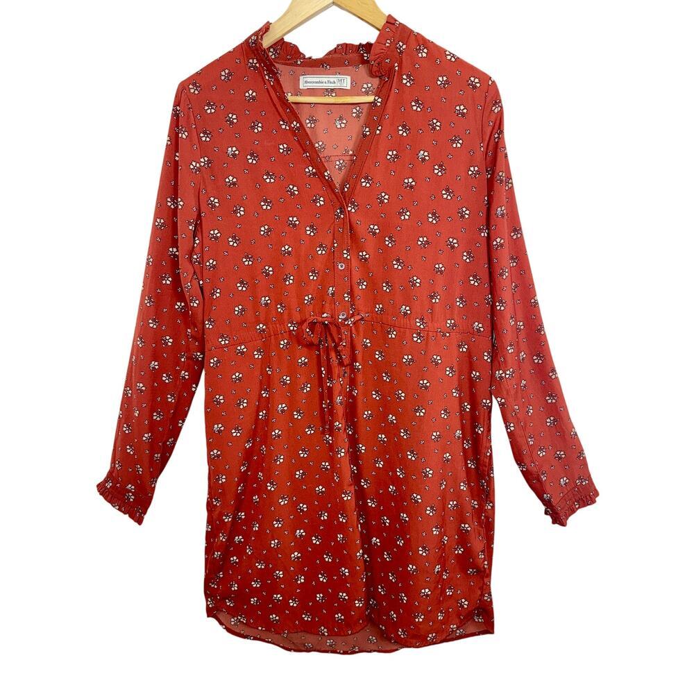 Abercrombie & Fitch Red White Floral Long Sleeve Tunic Mini Dress Womens Size M